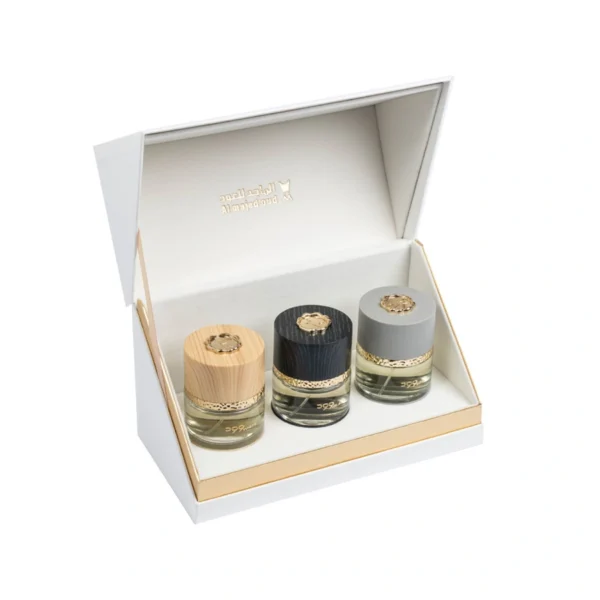 بوكس هدايا وود (عطر وايت 75مل - عطر جراي 75مل - عطر بلاك 75مل)